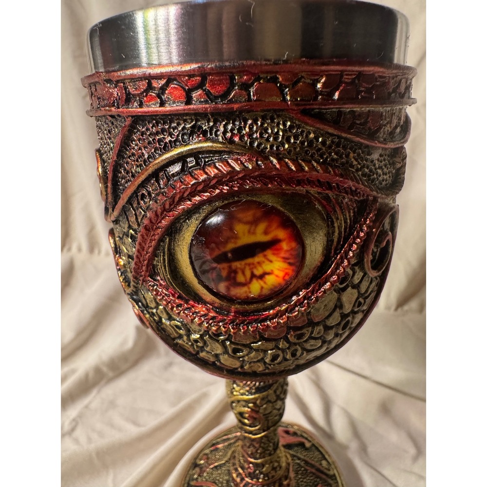 Dragon Eye Gothic Chalice Goblet Stainless Steel Fantasy Medieval Decor Red Gold - Picture 13 of 14